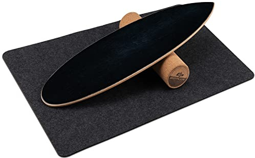 GOPLUS Balansbräda trä halkfri, inomhus surfbräda med rulle, balanserad bräda för vuxna, balanstränare vingla bräda för fitness hemma