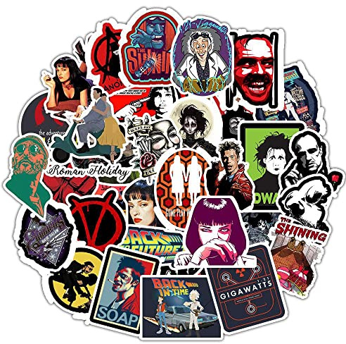 AUCEKO Lot de 50 autocollants célèbres de films classiques, autocollants graffiti décalcomanie en vinyle imperméable pour ordinateur portable, enfants, voitures, moto, vélo, skateboard, bagages