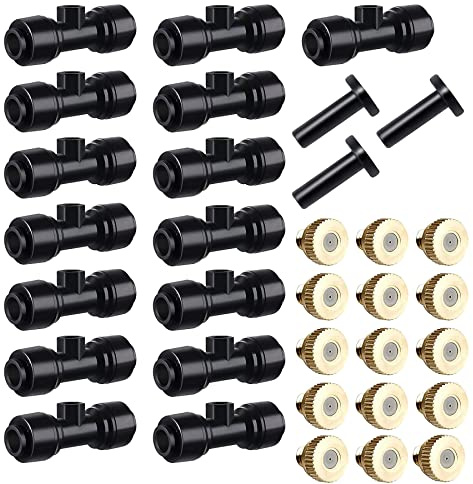 HUAZIZ Kit Ugelli,15 PCS Ugello per Nebbia,Ugelli Nebulizzatori,Raccordo a T,Kit di Ugelli Nebulizzatori,per Nebulizzatore da Esterno di Raffreddamento Atomizzatore Irrigatore da Giardino(Black)