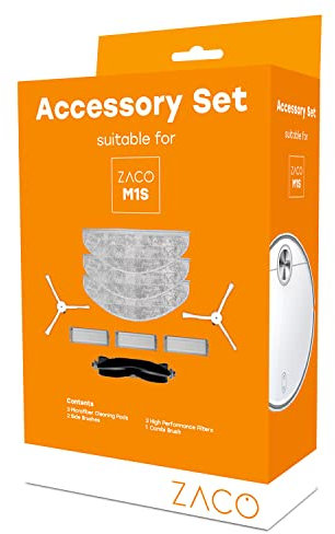 Original Zubehör Set für ZACO M1S Saugroboter und Wischroboter, Ersatzteile inkl. Feinpartikel Filter, Seitenbürsten, Wischtücher & Hauptbürste