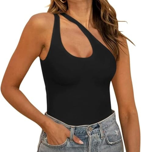 FFWTPY Body Donna senza Maniche Monospalla Asimmetrico Bodysuit Contenitivo Modellante Outfit Estivi Bodysuit Elegante versatile Top Aderente
