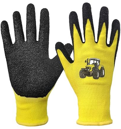 QEARSAFETY Guanti da giardino per bambini, con palmo in gomma in lattice, fodera in maglia, flessibili, aderenti, resistenti, per asilo, bambini in età prescolare, morbidi e divertenti, età 6-8 anni,