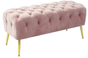 Totò Piccinni Panca EVORA in Velluto Panchetta fine letto per camera panchina gambe in metallo (Rosa)