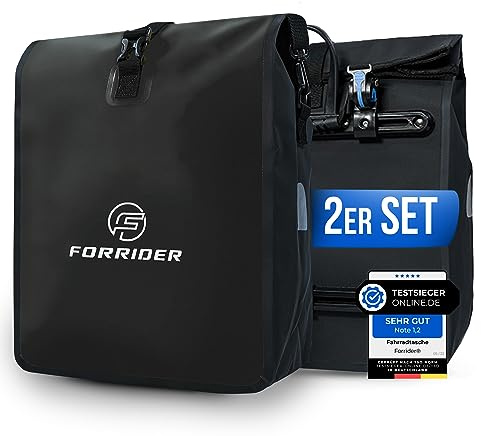 Forrider Fahrradtaschen-Set Wasserdicht für Gepäckträger [2x22L] mit Schultergurt & Reflektoren| Fahrrad Gepäckträgertasche | E-Bike & Fahrrad Tasche Fahrradtaschen Gepäckträger Tasche hinten(Schwarz)