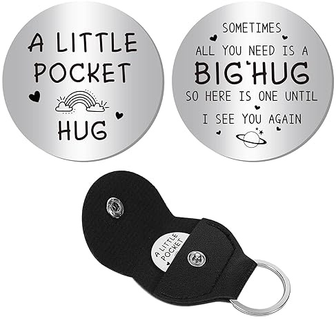 CREATCABIN A Little PockHug Token Heart Rainbow Long Distance Relationship Token souvenir citat graverade dubbelsidiga ansikten token ficka tecken mynt mynt med nyckelring läder för flickor Memento 3