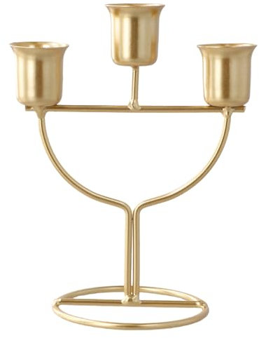 Candelabro in Metallo, Candelabro Oro a 3 Bracci Portacandele in Piedi, Candelieri Retrò, Candelabro Decorativi per Cene, Cene a Lume di Candela, Matrimoni, Feste, Decorazioni per Tavola