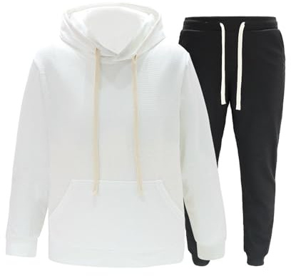 QWUVEDS Men's and Women's Sports Sets Autumn and Winter Leisure Plain Hoodie Trousers with Tassels Sports Suit Training Jacket Men, 24-0214a-white, 5XL