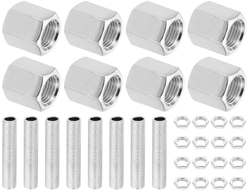 PATIKIL M10 Fine Thread Lamp Pipe Repair Parts Kits, 32 Pcs M10×15 Metal Hexagon Closed Coupling Nut with Threaded Pipe and Hex Nut for Lamp Repair