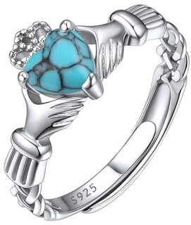 Supcare Irish Krone Claddagh 925 Herz Damen Türkis Energie Ring Silber 925 Damen Liebesring Hand Ring Versprechen Einstellbar Trauring Freundschaftsring Antragsring Schmuck für Hochzeit Freundin