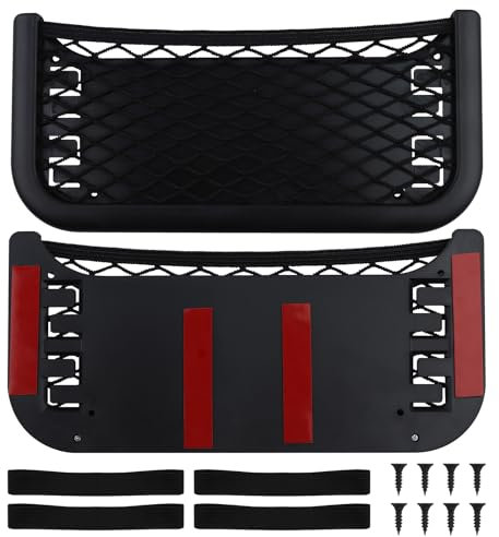 2 Pezzi Rete Portaoggetti Autoadesiva, Tasca a Rete Multifunzionale con Vite e Banda Elastica, Universale Autoadesiva Rete Bagagliaio Auto per Camper Barche Casa