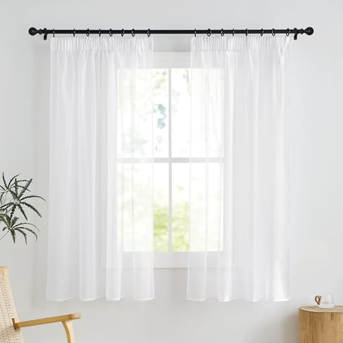 PONY DANCE Vorhang Transparent Kräuselband Voile Gardinen Wohnzimmer Kurz