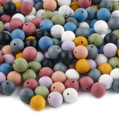UNOZAVER 100 stycken silikonpärlset, färgglada silikon pysselpärlor för nyckelring, 15 mm runda pärlor bulk för halsband, armband, smycken, pennor