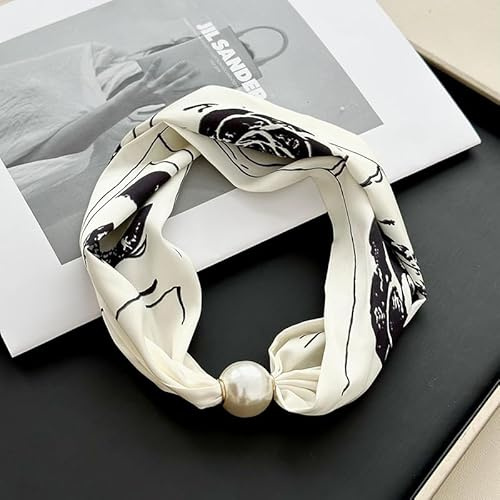 Fashion Imitation Pearls Chain Scarf Neckerchief Magnetic Buckle Necklace Clavicle Choker Scarves Ring Necklaces For Women Girls