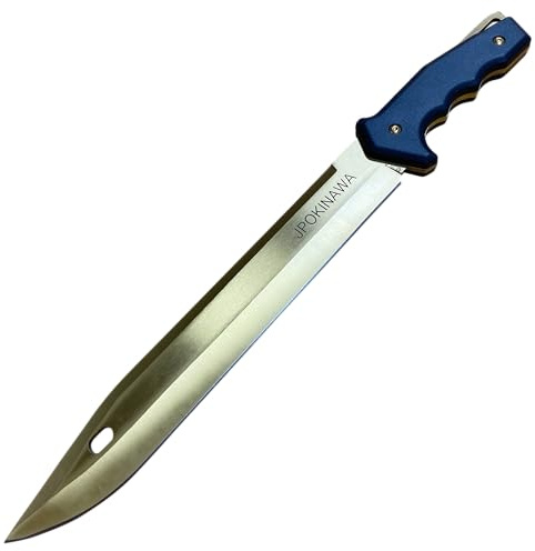 JPOKINAWA Lama d'oro 40cm Bowie Machete【Tipo di coltello lungo】 Grande Coltello da sopravvivenza - Tang completo Lame in acciaio ad alto tenore di carbonio 58 HRC con fodero in nylon