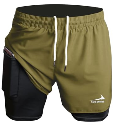 Short de Course 2 en 1 pour Homme, idéal pour la Salle de Sport, Le Sport, Les Marathons et l'entraînement en extérieur Vert amia M