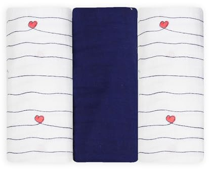 Trois Kilos Sept - Set di 3 pannolini per neonato, multiuso, per l'allattamento, il cambio, la coperta leggera - 100% cotone Oeko-TEX® Standard 100 - blu navy - motivo a righe cuore - 70 x 70 cm