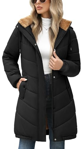 Yuson Girl Chaqueta Mujer Invierno Chaquetas Acolchado Forro Polar Cálido Abrigo Parka con Capucha Viento Cremallera Cazadora Otoño Invierno Ligero Outwear con Bolsillos(Negro, L)