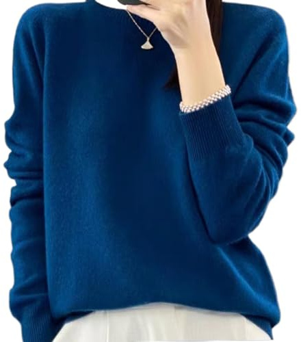 Générique Pulls en Cachemire pour Femmes, Hauts en Laine Douce à Manches Longues et col Montant, Pull en Tricot uni (Dark Blue,Grand)