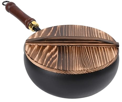 Traditionell kokwok – 24 cm järnpanna, järnkokwok, för köket hemma | Traditionellt obelagt lock, ergonomisk design, användning för utomhuscamping, restaurang