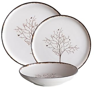 CER-POR Set piatti LIFE TREE | 18 pezzi porcellana decorata simbolica per ambienti armoniosi. 18 Pezzi. Per 6 Persone