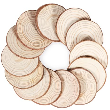 12er Set Holzscheiben 20 cm Durchmesser, Baumscheiben Naturholz mit Rinde, 15 mm Dick, Runde Holzscheiben zum Basteln, Ungebohrt für DIY, Lasergravur, Hochzeit, Tischdeko &Holzscheiben Deko