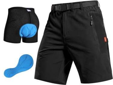 INBIKE Culotte Pantalones Cortos de MTB Hombre para Ciclismo y Bicicletas de montaña, Bolsillos con Cremallera, Resistente al Agua, Transpirables, Secado Rápido, para Outdoor Negro XL