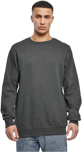 Urban Classics Herrtröja Basic Terry Crew, klassisk herrtröja av Terry-bomull, storlekar S–5XL, finns i olika färger, Grå (träkol 00091), 4XL