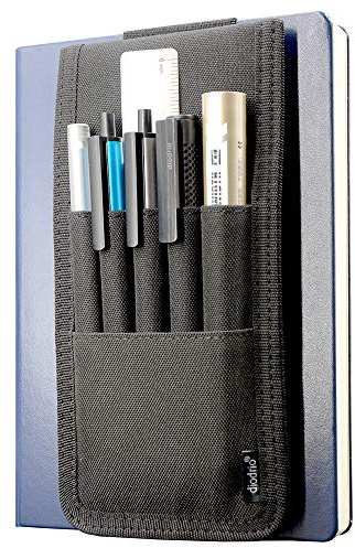 diodrio Pen Holder, Pencil Holder, Pen Sleeve Case for Hard Cover Journals, Notebooks, Books, Binders, Hold Multi Pens Pencils Rulers Durable Fabrics, Detachable, Elastic Band. Black.