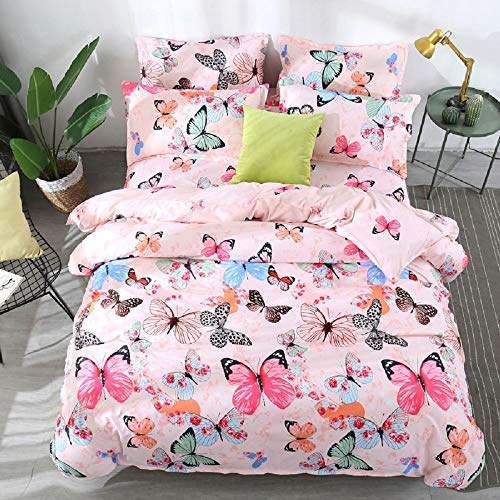 Set di biancheria da letto con farfalle e farfalle, per ragazze, ragazzi e bambini, in stile retrò e retrò, biancheria da letto da donna, morbido copripiumino double-face, 155x220 cm