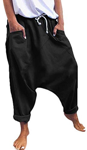 Onsoyours Damen Haremshose Aladinhose Yoga Pumphose Baggy Ballon Yoga Hose Sweatpants Jogginghose Hippie Hose Haremshose Mit Tiefem Schritt Z2 Schwarz XXL