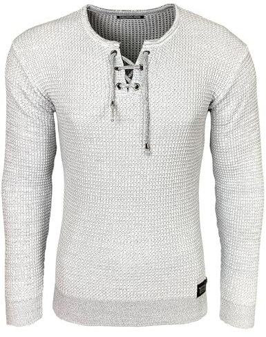 Subliminal Mode - Maglione Over da uomo con collo arrotondato, con cordoncino di chiusura, chic e alla moda, lavorato a maglia invernale, idea regalo Natale BX52132, bianco, XXL