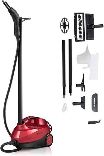 COSTWAY Ångtvätt med 19 tillbehör, golvångtvätt för mattor, golv, fönster/2 000 W/4 bar/1,5 l tank/upp till 108 ℃/LED/ångtid upp till 45 min (röd)