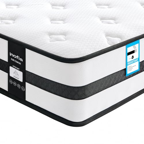 Inofia Sleep Super King Mattresses 6FT, Memory Foam Sprung Hybrid Mattress 10 Inch, 7-Zone Support & Sleep Cooler, Medium Firm Original Collection, 100 Night Home Trial, Black & White, 180x200x26cm