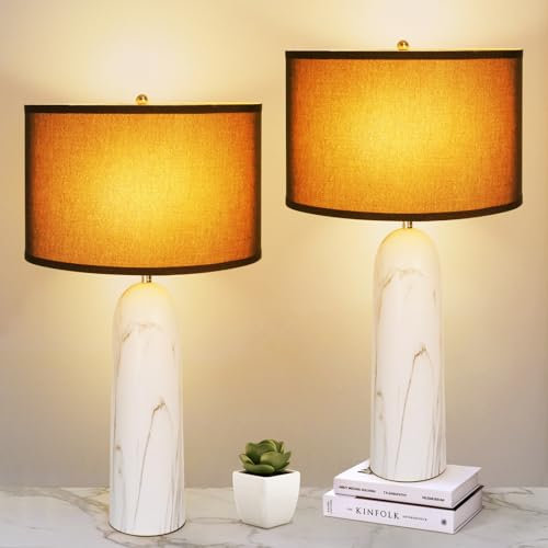 HiBay 2er Set Nachttischlampe Touch Dimmbar Modern Tischlampe Dimmbar Metalle Lampenfuß, Klassische E27 Tischleuchte Marmorader Inkl. 6W 700lm LED Lampe, für Schlafzimmerlampe, Wohnzimmerlampe