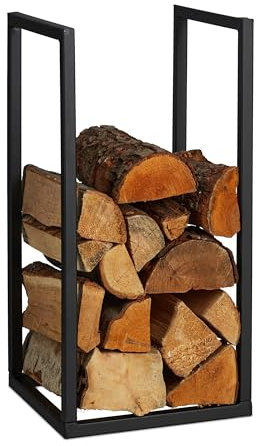 Relaxdays Scaffale Portalegna da Interno in Metallo, per Ceppi da Camino, HLP 60x30x30 cm, Porta Legna da Ardere, Nero, Ferro