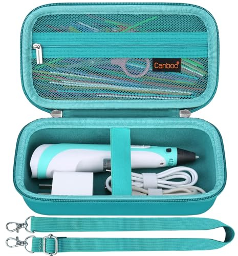 Canboc Carrying Case for SCRIB3D P1 3D Printing Pen, 3D Pen Box with Removable Shoulder Strap, Mesh Pocket fit 3D Pen Filament Refills, Charger, Turquoise (Case Only)