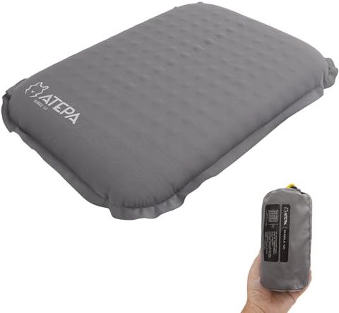 ATEPA Cojín de Asiento Inflable para Estadio, Autoinflable Ultraligero Portátil y Compacto, Resistente al Agua, para Partidos de Fútbol, Avión, Viajes, Camping, Senderismo, Conciertos u Oficina, Gris
