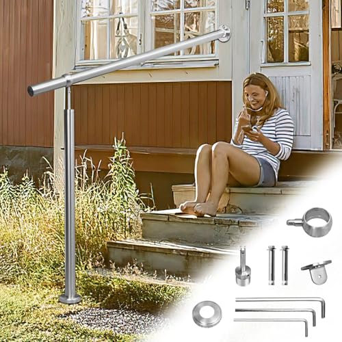 Fiqops Handlauf Edelstahl, Treppengeländer außen, Winkel Einstellba Eingangsgeländer 160CM, Handlauf für Treppen Innen und Aussen, Geländer Edelstahl außen, Wandhandlauf Für Treppen und Türen