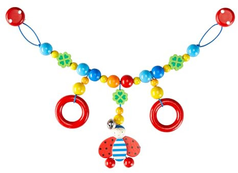 solini Kinderwagenkette Marienkäfer - mit Marienkäfer, Ringen, bunten Holzelementen, kleine Glocke - praktische Clip-Verschlüsse - ab Geburt geeignet