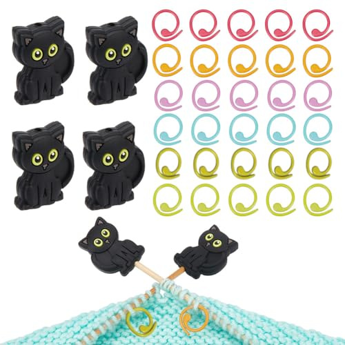 NBEADS 4Pcs Bouchon D'Aiguille à Tricoter, 30 pcs Anneaux Marqueurs de Point de Tricot Protecteurs de Pointe D'Aiguille de Chat Fournitures de Tricot Accessoires pour L'Artisanat Fait à la Main