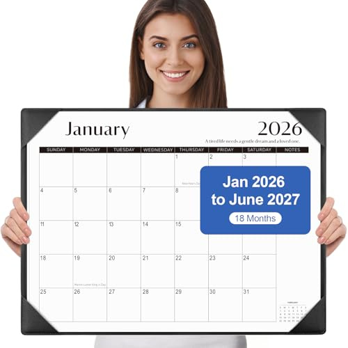 Gannyfer Desk Calendar 2026-2027 with Desktop Mat, Simplified Large 22 x 17 Desktop Pad Calendar, 18 Month Desk Calendar 2026, Use Jan 2026 to Jun 2027, Office Supplies Perfect for Home School and Office - Black