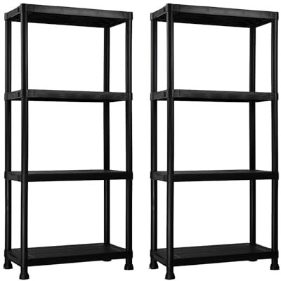 THINIA HOME - Estantería Almacenaje, Polipropileno PP, Multiusos, Hogar, Trastero, Domitorio y Cocina, 4 Baldas, Carga Máxima 100Kg, 61x31x131cm (Largo x Ancho x Alto), Color Negro