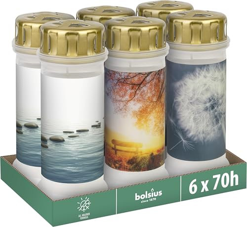 Bolsius - Lanterne funéraire - Avec motif - N° 6 - Lot de 6 - Longueur de combustion - Bougie funéraire et mémorial - Commémoration - Combustion propre - Avec cagoule