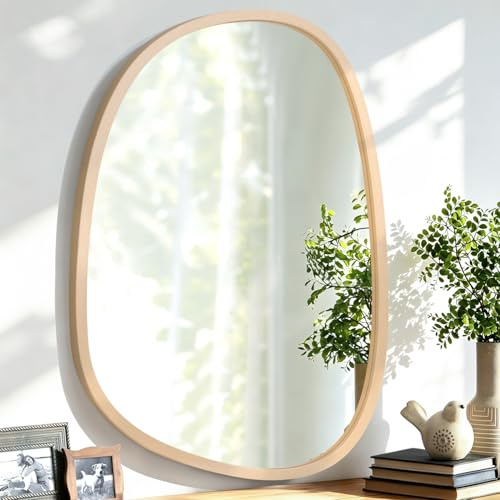 Lzuso Miroir asymétrique à Suspendre en Bois pour Le Mur Cadre irrégulier Petit Miroir Mural Moderne Décoratif Unique Chambre à Coucher Salon Salle de Bains Entrée Vanité Esthétique Miroir Ovale