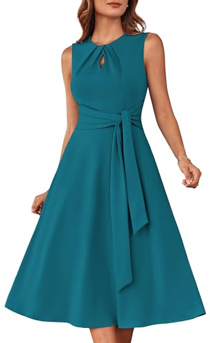 GRACE KARIN Elegant Cocktail Prom Party Midi Dress for Women UK High Waisted A-Line Work Office Formal Dress Blue-Green L