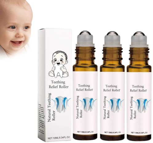 Rodillo de aceite para dientes de bebé, rodillo de alivio del dolor natural, rodillo de alivio de dientes para bebés, alivio del dolor, reduce los dolores dentales (3 unidades)