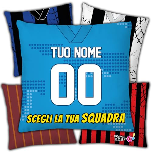 Babloo Cuscino con Imbottitura Tifoso Personalizzabile con Colori Squadra di Calcio del Cuore Personalizzato con Nome e Numero Idea Regalo Festa del Papà (50X50cm)