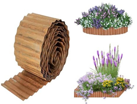Bordure de jardin en métal galvanisé flexible pour parterres de fleurs surélevés et entourages d'arbres - Design ondulé robuste (pré-rouillé) - 15,2 x 10,1 m