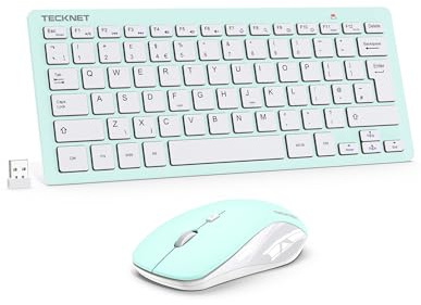 TECKNET Kabelloses Tastatur Maus Set, Deutsch QWERTZ Layout, 2.4 GHz Funk Mini Tastatur Mouse, 15m Reichweite Verbindung, Wireless Leise Funktastatur mit Maus für PC, Laptop, Smart TV, Grün