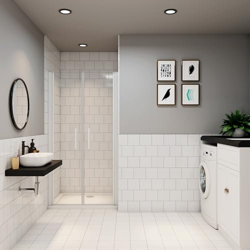 Porte de douche blanc 80cm Installation en niche porte de douche battante Hauteur 180cm en verre transparent et anticalcaire